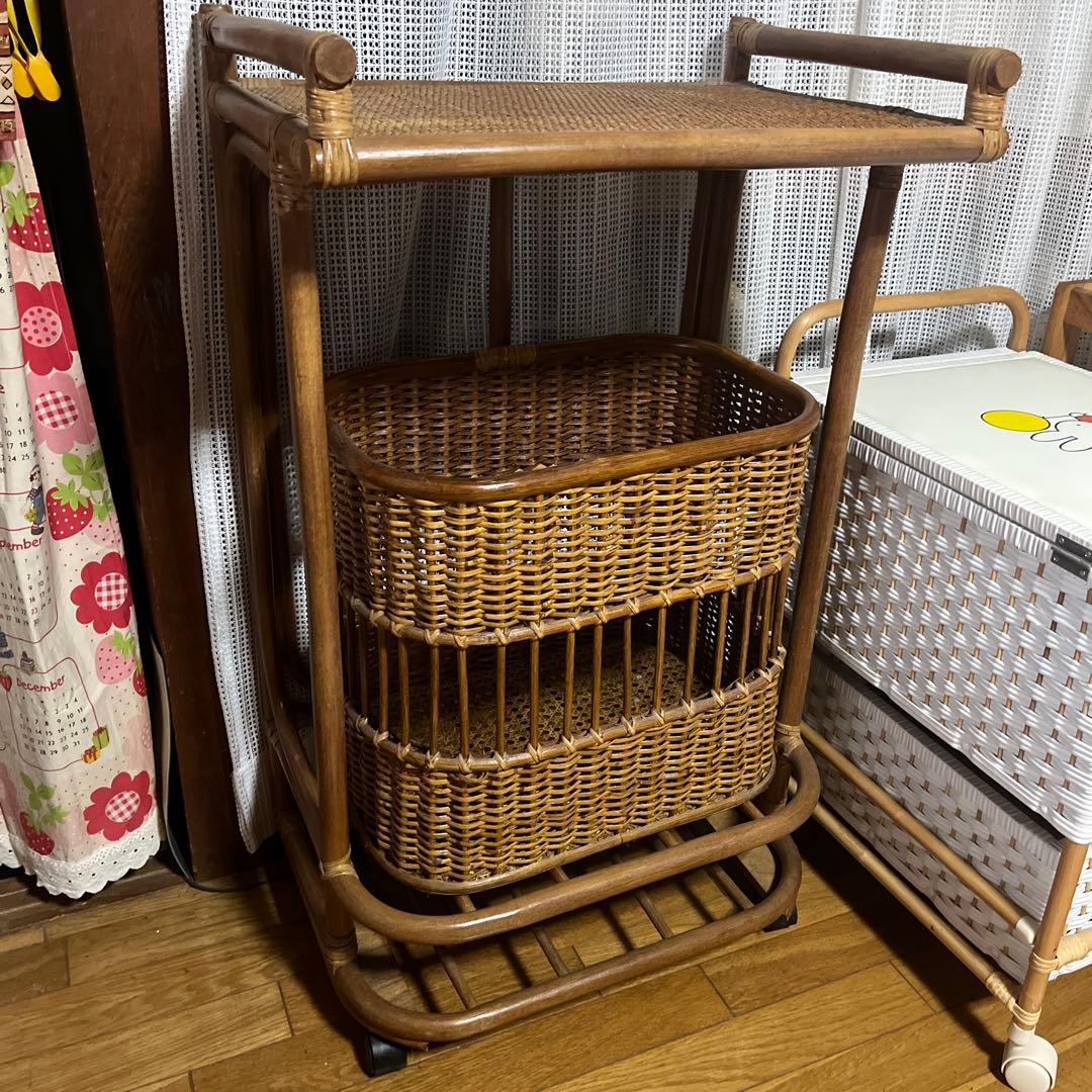 籐 ラタン 脱衣かご アンティーク レトロ ラック バスケット ランドリー