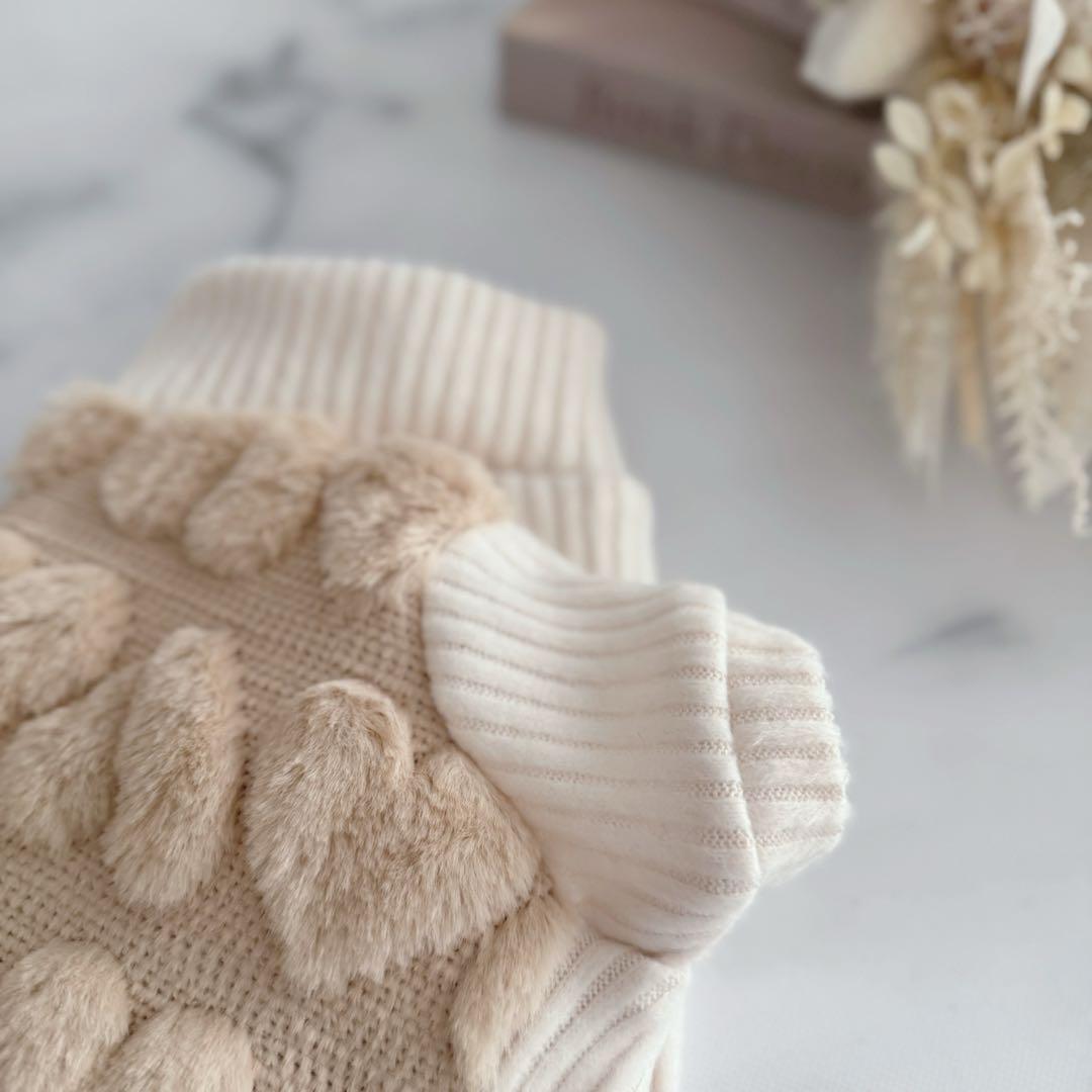 ハンドメイド犬服ꕤDMSサイズꕤタートルネックワンピース♡シャギーリブニット♡