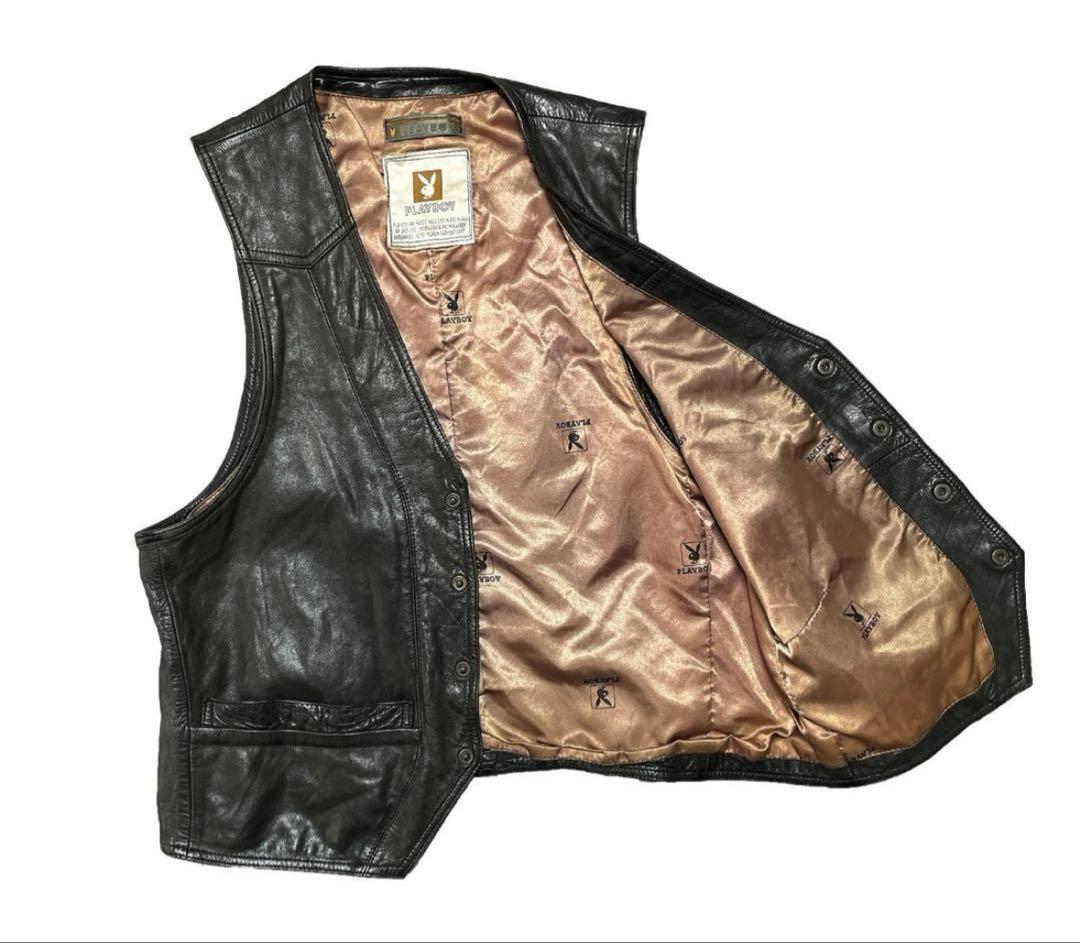 ヴィンテージ PLAYBOY プレイボーイL本革 レザーベスト ブラック山田蓮