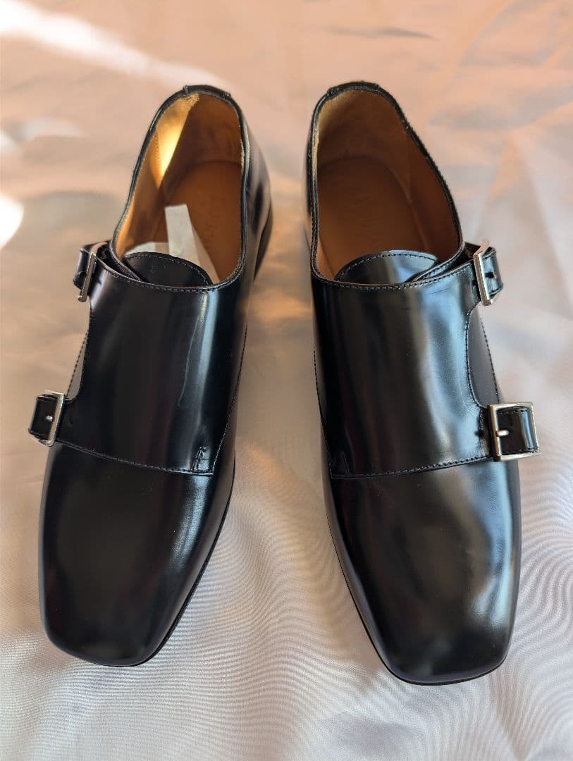 新品未使用　ダブルモンク　ストラップ　シューズ　レザー　ブラック