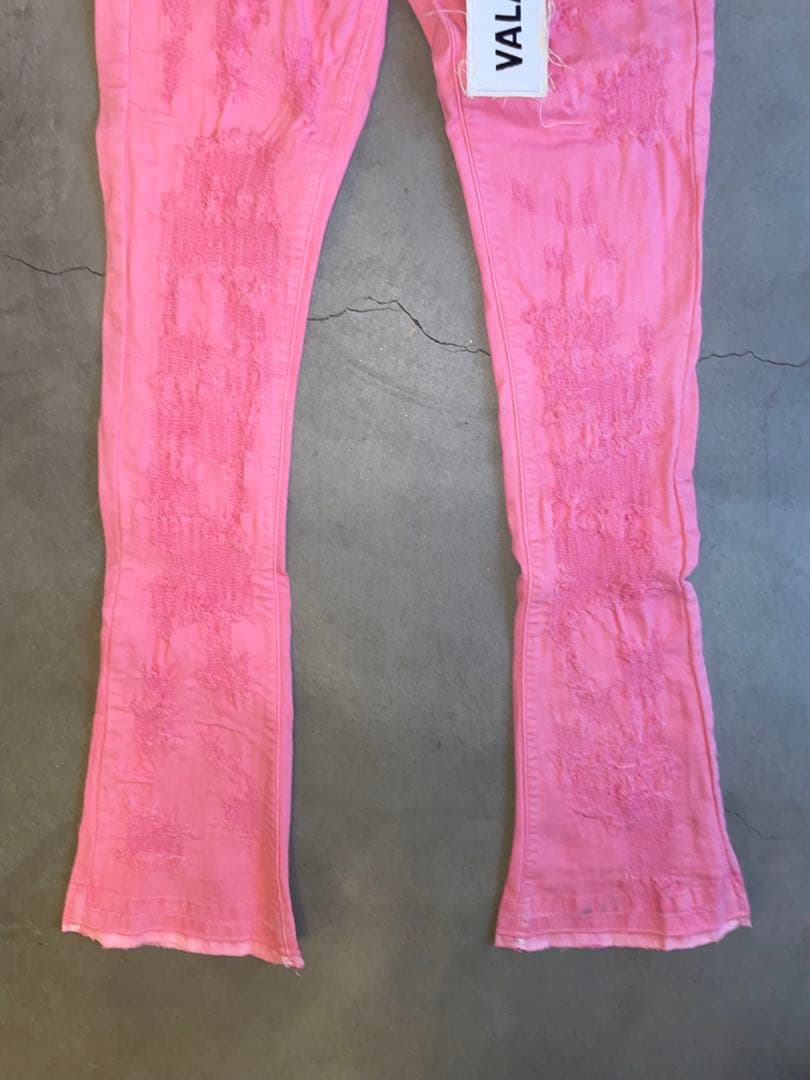 VALABASAS バラバサスクラッシュリペアスキニーフレアデニム ピンク 30