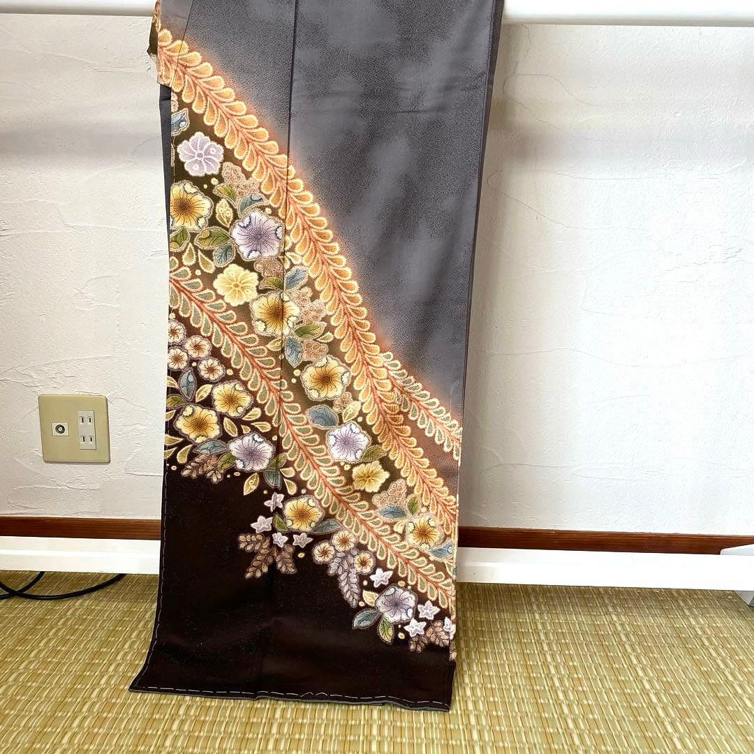 着物-辻が花着物61【未使用・しつけ付き】辻が花の訪問着 正絹 グレー系 高級品