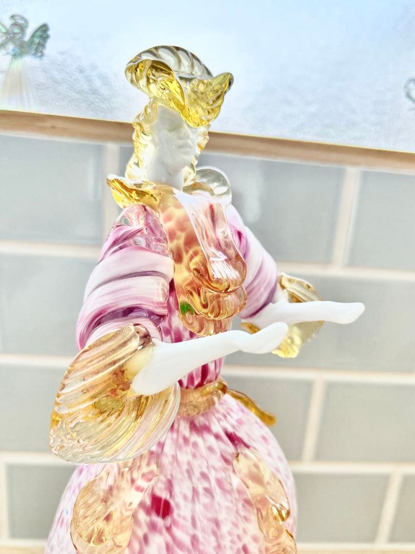 ベネチアン ガラス murano ムラーノ 貴婦人 ドール オブジェ ピンク 桜