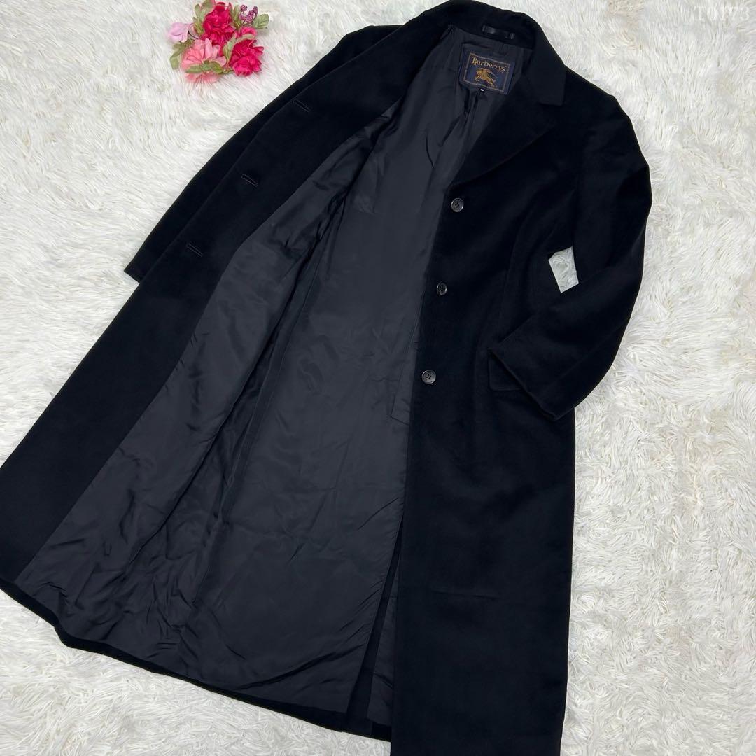 【極美品/L】バーバリー チェスターコート アウター アンゴラ混 Aライン 黒