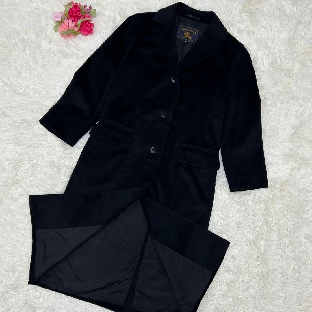 【極美品/L】バーバリー チェスターコート アウター アンゴラ混 Aライン 黒