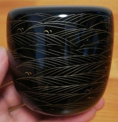 前志芸男作　沈金　波千鳥　蒔絵　共箱　共布　茶道具