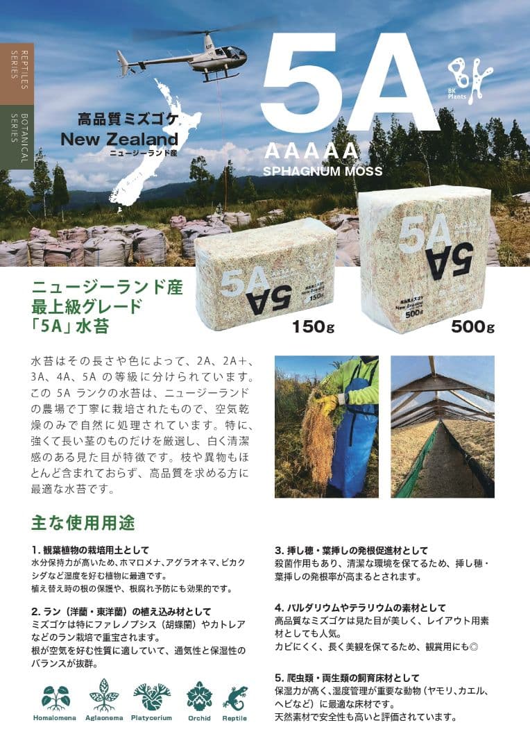 【バイオキミア】 ミズコケ 5A ニュージーランド産 1kg