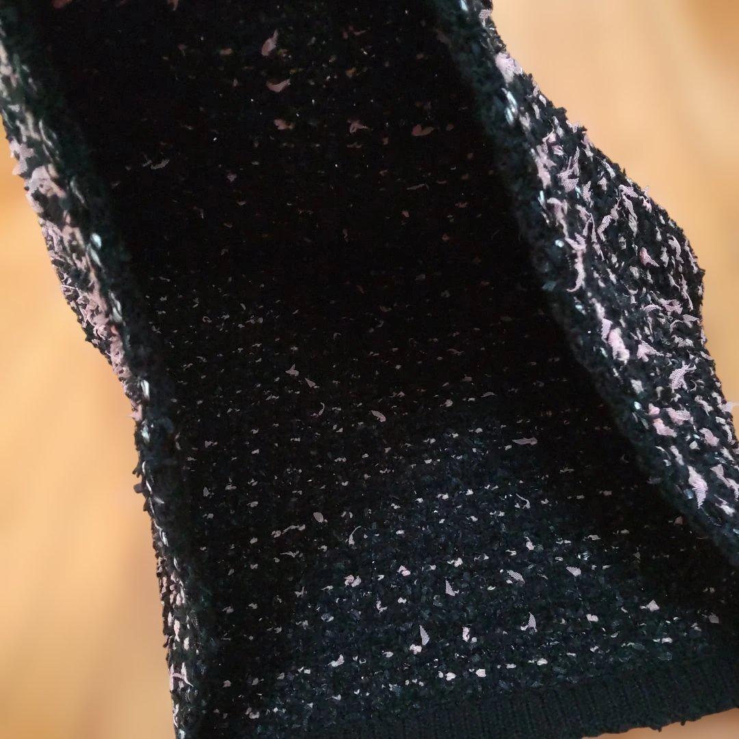 Rene ノースリーブツィードニットワンピース 黒とピンクツイード 34