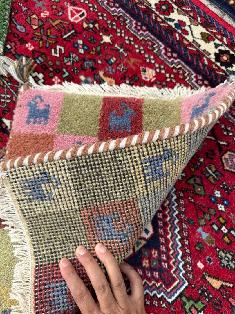 光*様 イラン製 手織りギャッベ 3枚セット 緑×ベージュ×赤 幸せの木 ウール