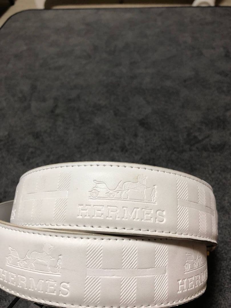 まみもも HERMES調 ホワイトレザーベルトH型バックル 2個セット