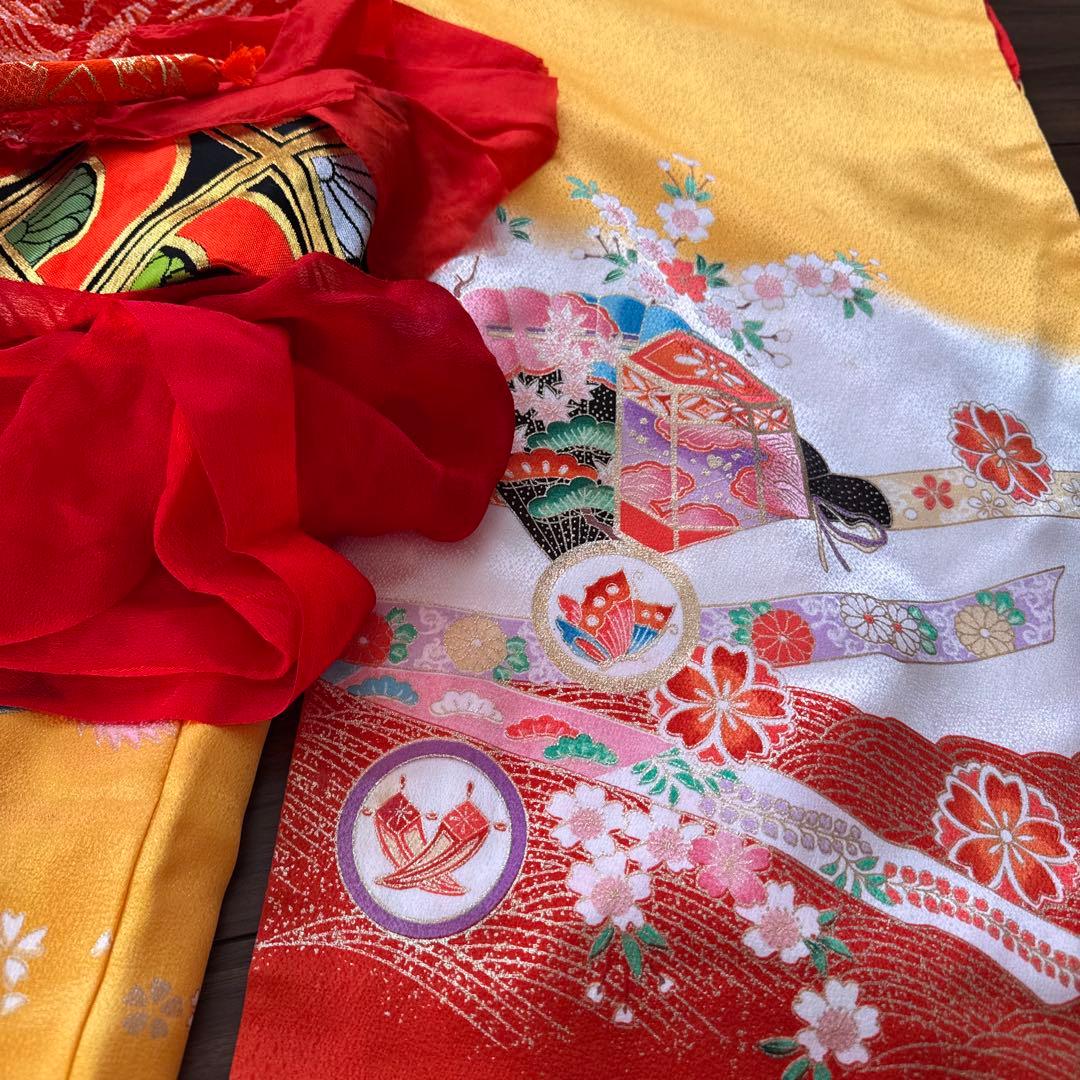 七五三　七歳　フルセット　山吹色　アンティーク