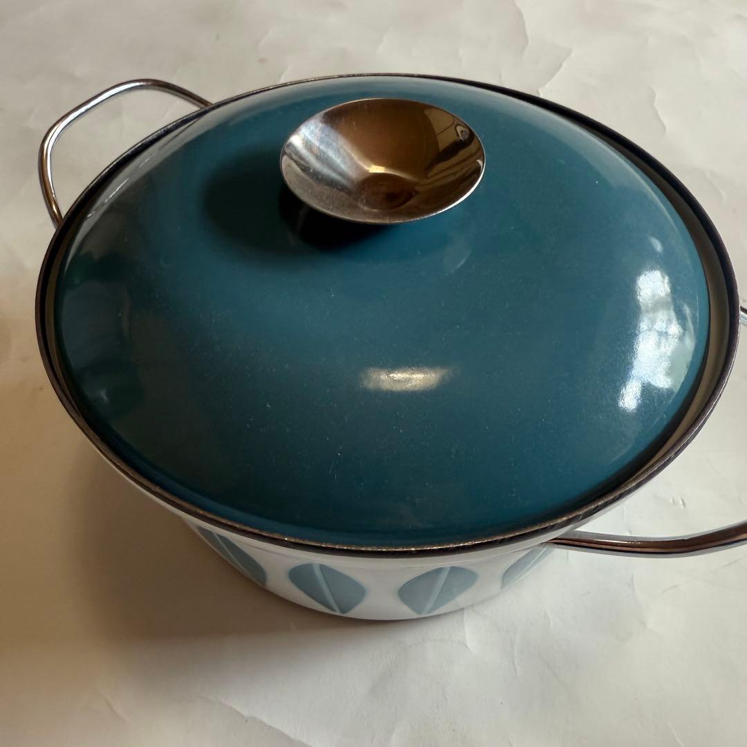 北欧ビンテージ食器　キャサリンホルム　ホーロー　ロータス　両手鍋　ブルー