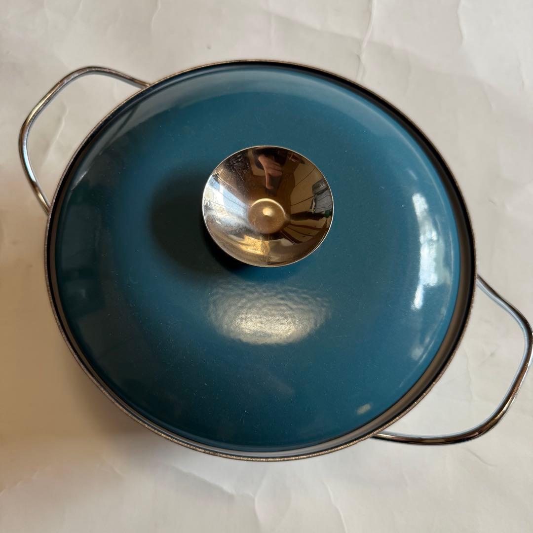 北欧ビンテージ食器　キャサリンホルム　ホーロー　ロータス　両手鍋　ブルー