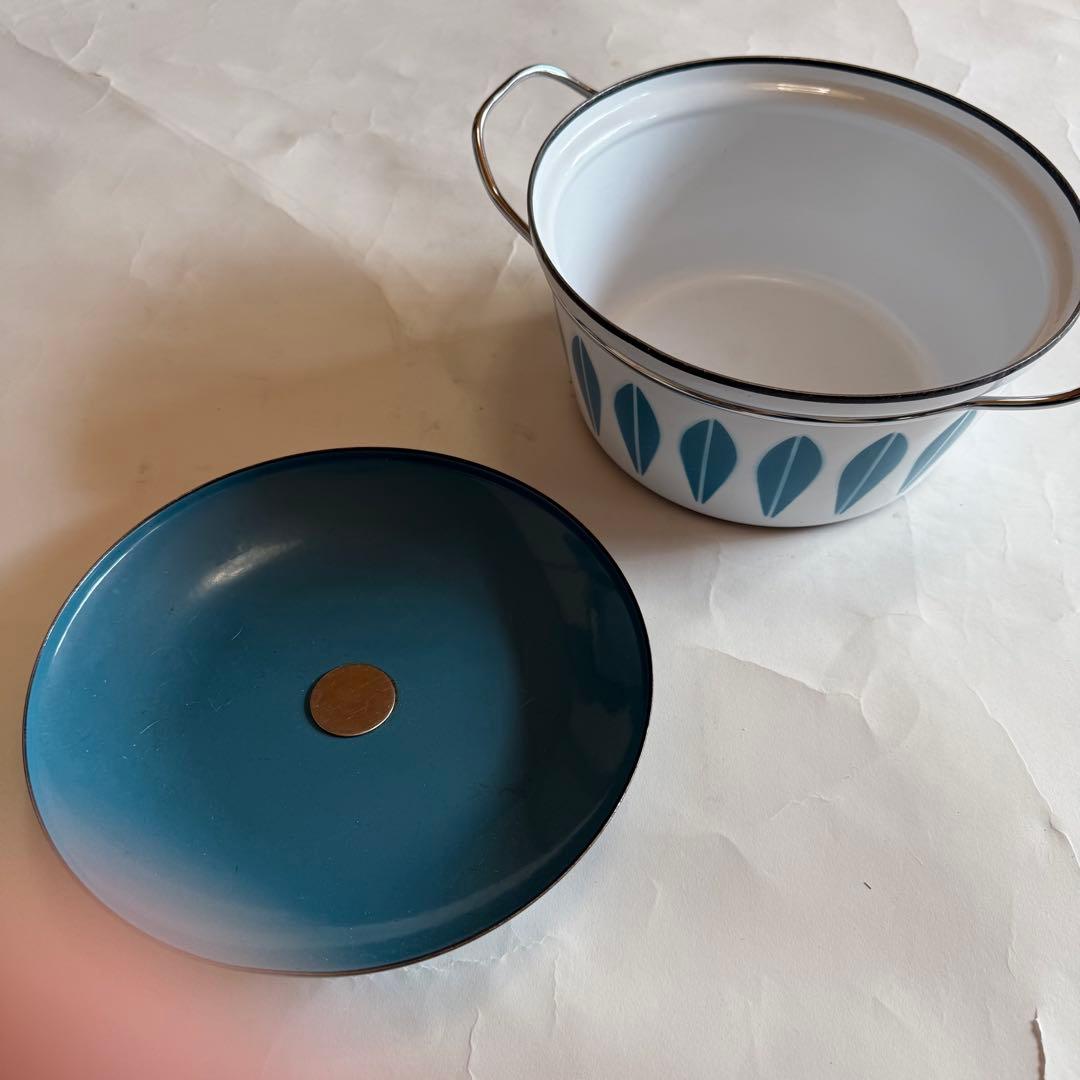 北欧ビンテージ食器　キャサリンホルム　ホーロー　ロータス　両手鍋　ブルー