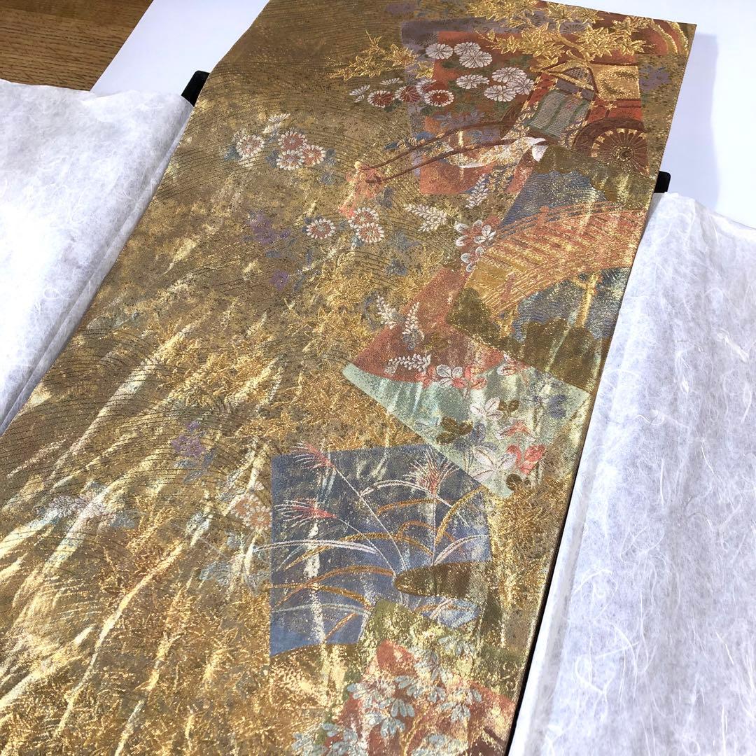 西陣織＊となみ織物　純金 純金箔　金通　袋帯　王朝の雅　証明書あり