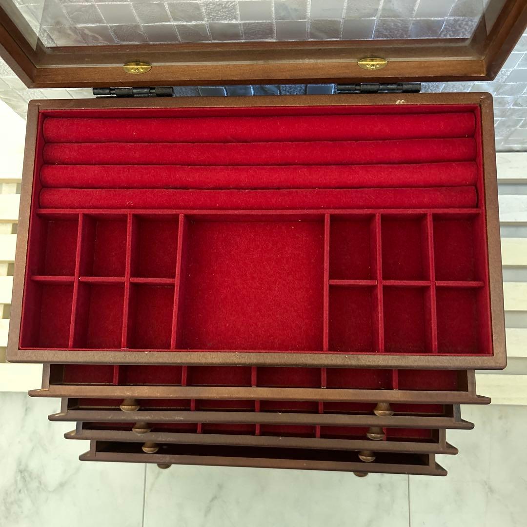 専用 木製アクセサリーケース 4段 引き出し付き 宝石箱　ジュエリーケース　木製