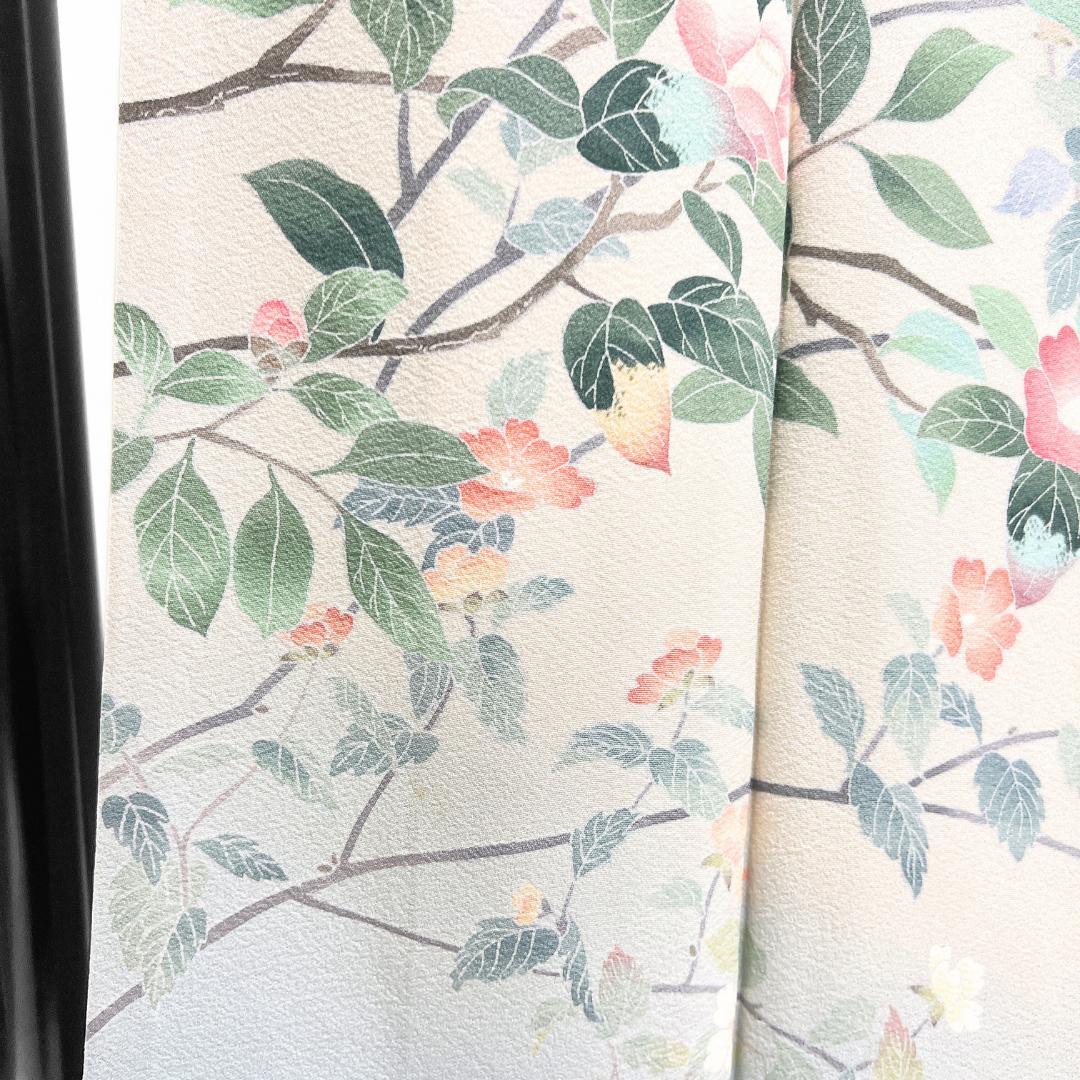 作家もの　訪問着　京加賀友禅　椿　ライトブルー　紋無し　着物　124b d ms