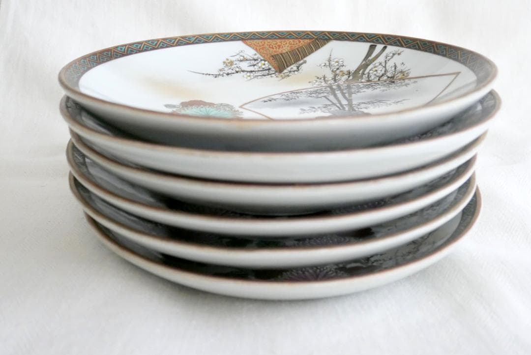 ヴィンテージ九谷焼　丸皿・ディナー皿　6枚セット