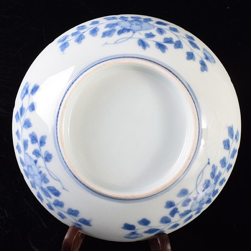 鍋島焼　染付　萩文　五寸皿　輪花皿　時代箱　V　R8110