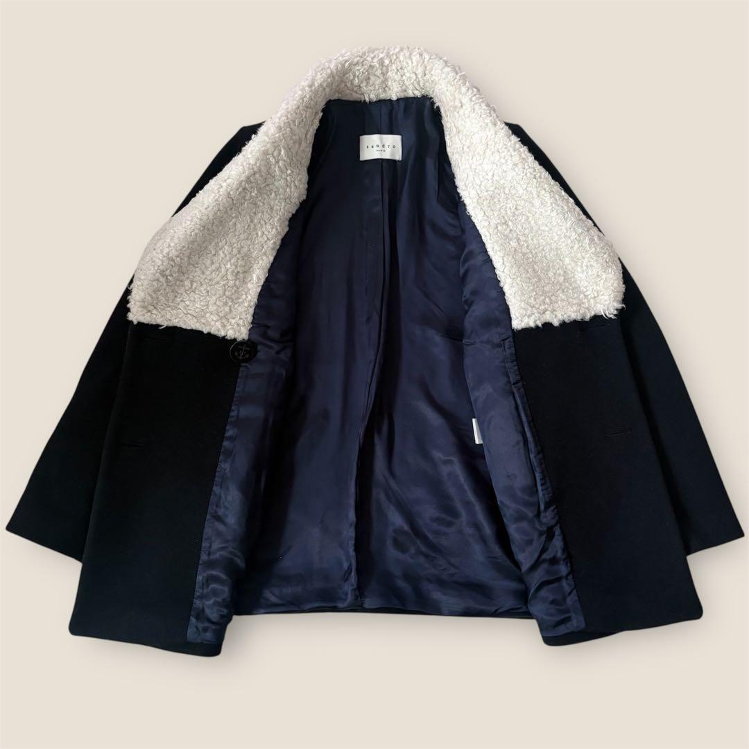 sandro PARIS サンドロ　ボアPコート　ネイビー　36