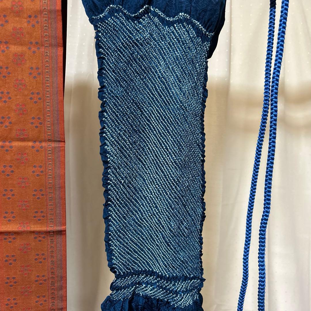未使用近い　美品　袷　正絹　生紬　小紋　フルセット　美品西陣名古屋帯