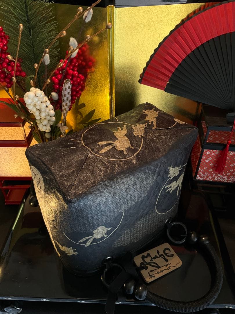 一閑張り　一閑張りバッグ　古文書　和紙　兎　月兎　大正　和本　歌集　着物