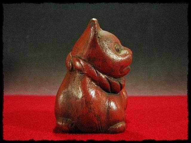 古備前 猫 水滴 ねこ ネコ 水注 朱泥 書道具 文房具 時代箱 kc304