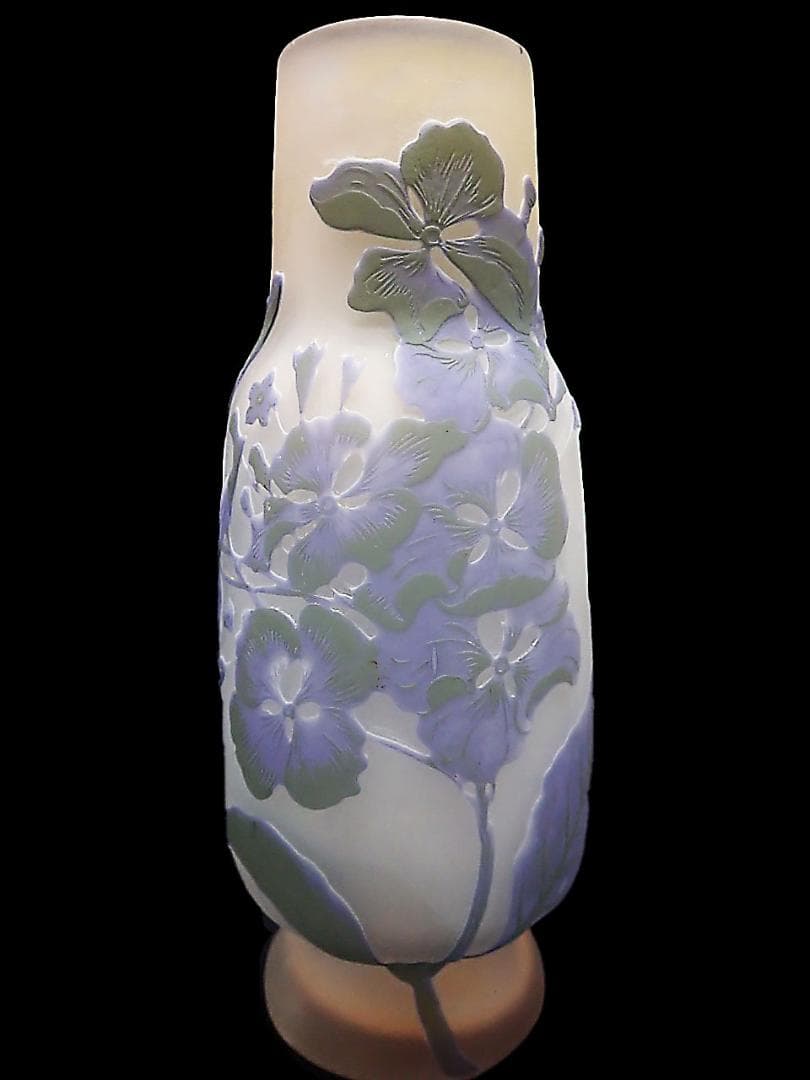 G424 エミール ガレ 花文様 花瓶 色硝子 花器 被せガラス アンティーク