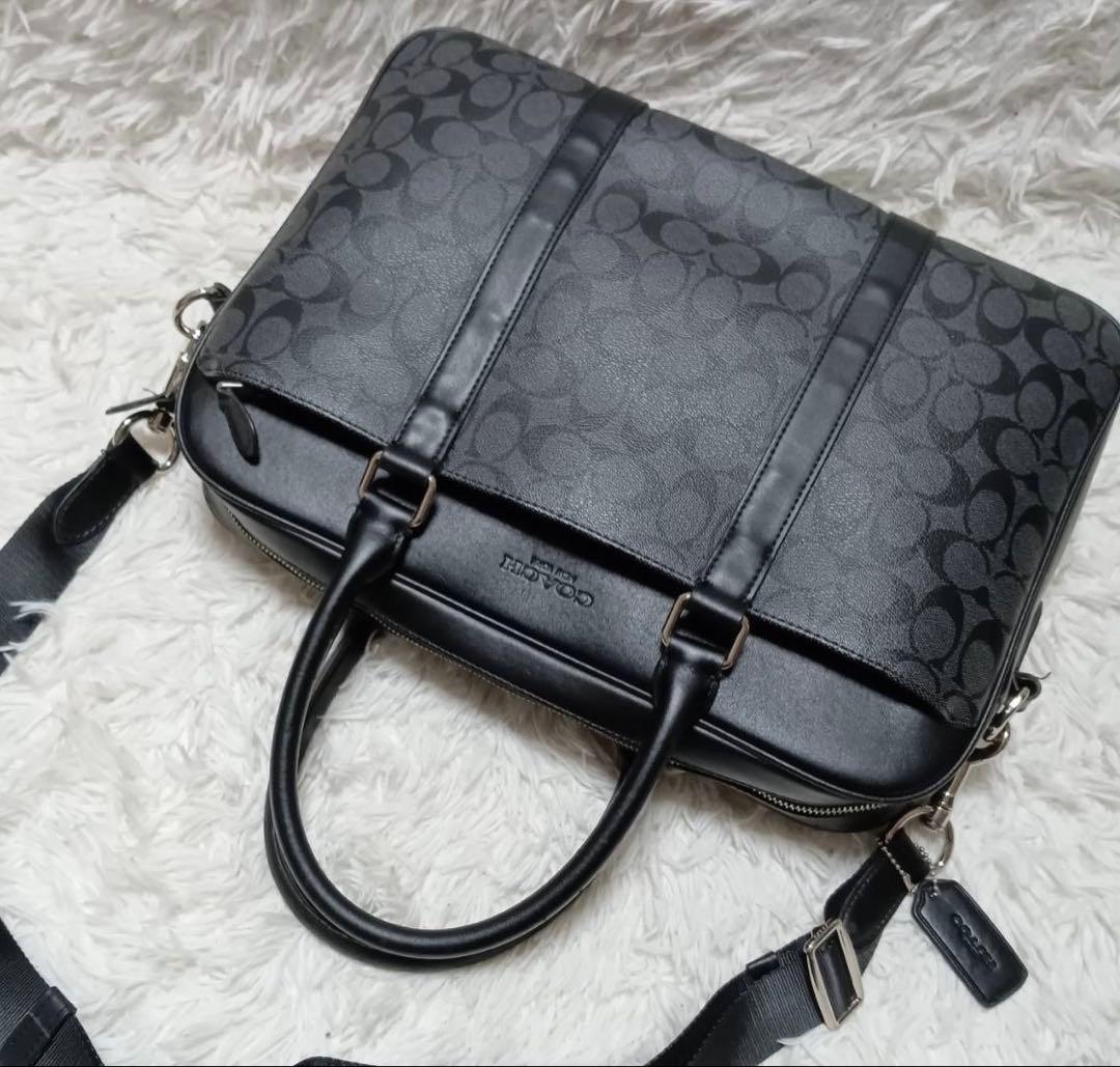 【美品】COACH シグネチャー PVC ブリーフケース ブラック 2way