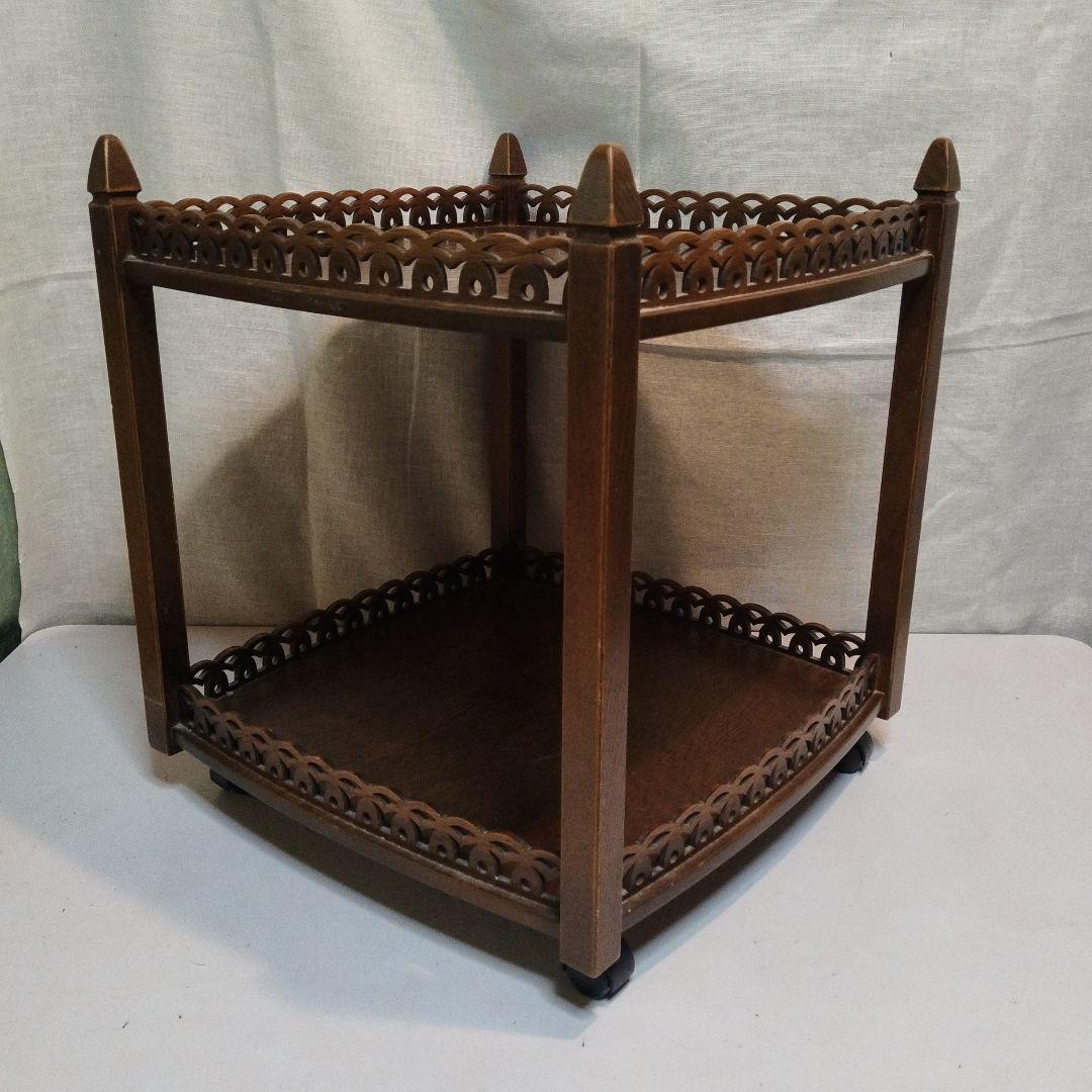 木製　移動式　多目的飾り棚　昭和中頃　民芸家具　横幅　奥行　大きめサイズ　花台