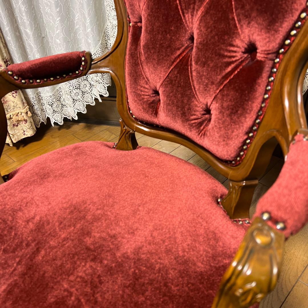 クラシック 赤ベルベット ダイニングチェア①