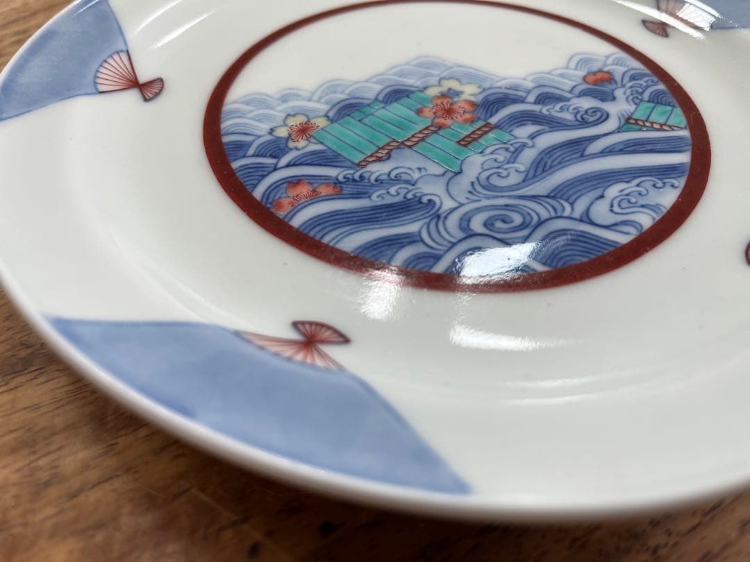 今右衛門　人間国宝　皿　桜　海　扇子