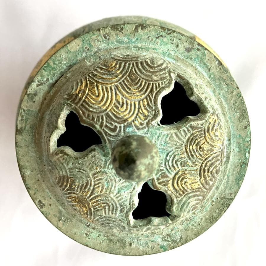 日本香堂 香炉 波千鳥 高岡銅器 銅製 金彩 緑青 古色仕上げ 仏具 茶道具