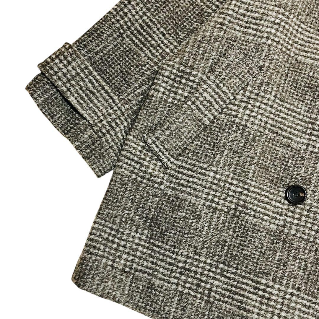 美品✨24AW spick&span Wスライバーチェックハーフコート　ブラウン