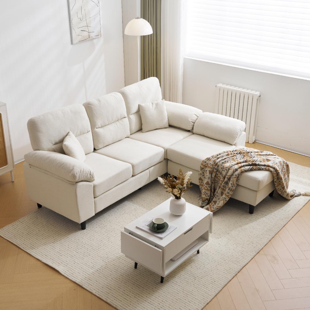 限定セール！ソファ　2-5人掛け　L字　クッション付き　肘付き　WHITE