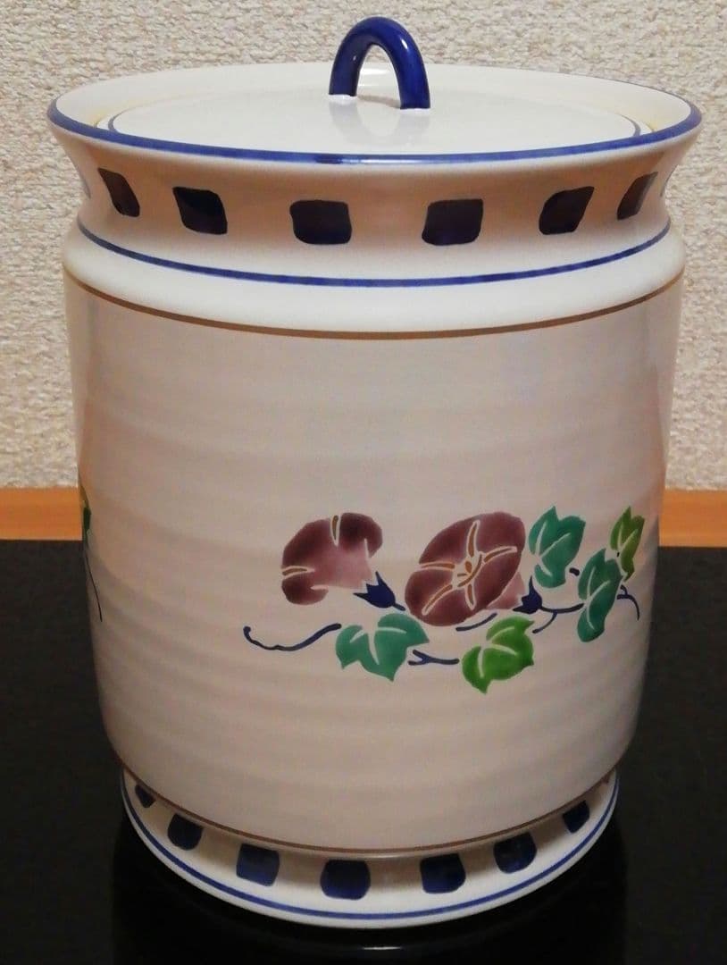 中村秋峰作　仏蘭陀写　朝顔絵　水指　共箱　茶道具