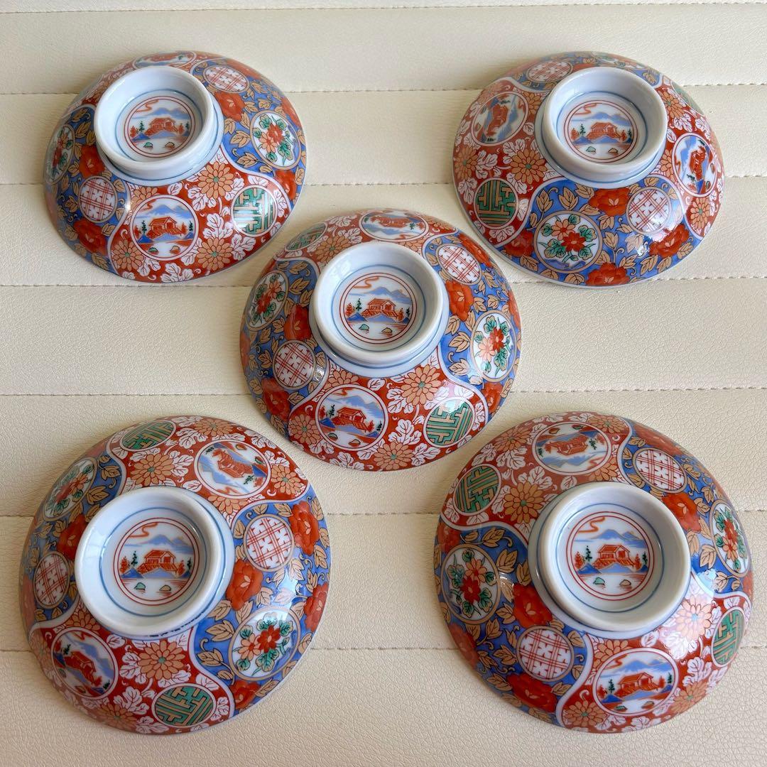 龍峰窯　蓋付きどんぶり揃　5客　丼ぶり　蓋付き碗　色絵　金彩古伊万里　和食器