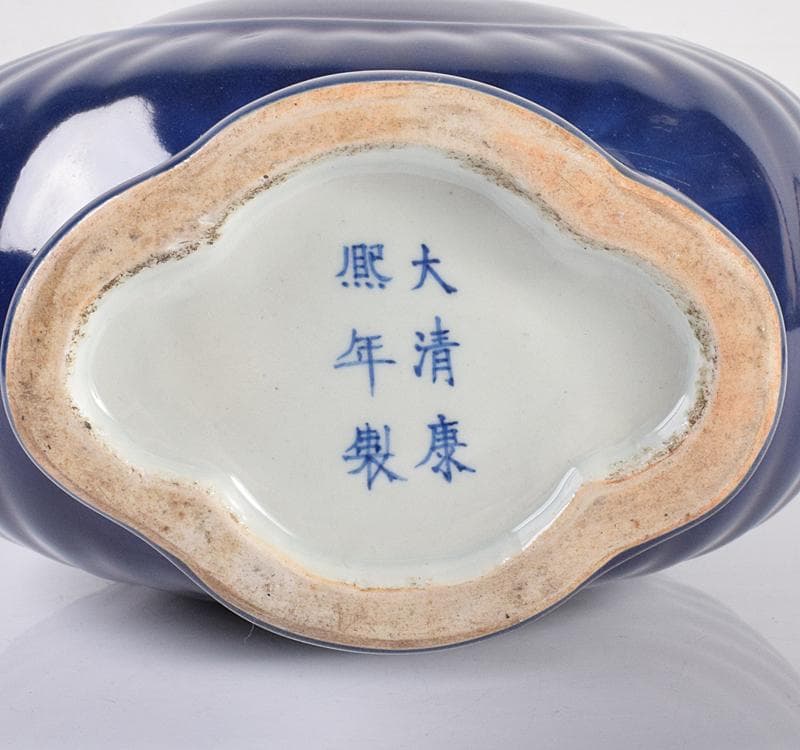 中国　大清康煕年製　瑠璃釉　双耳扁壷　M　R3690C