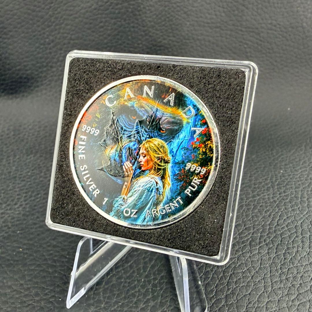 メイプルリーフ 銀貨 カラー 美女と野獣 コングをなだめる女性 1オンス 1oz