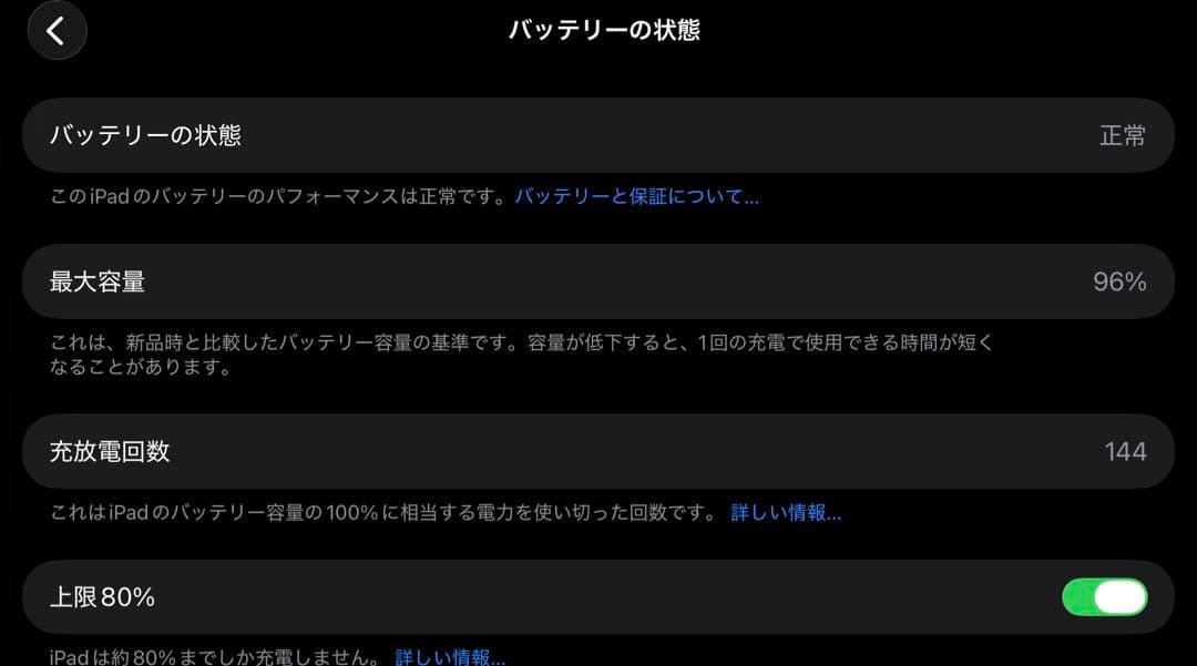 iPad Pro 11インチ M4 256GB バッテリー96%(0202時点)