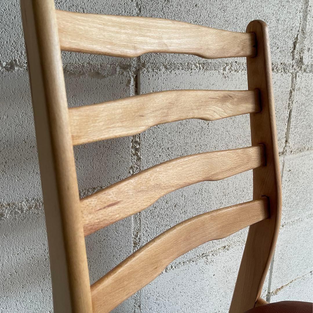 天然木無垢材　ラダーバックチェア　ダイニングチェア　本革シボレザー張り