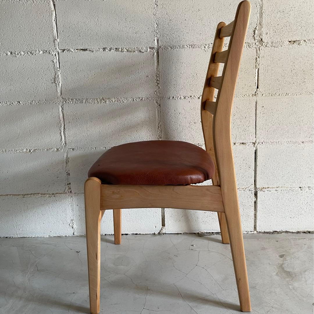 天然木無垢材　ラダーバックチェア　ダイニングチェア　本革シボレザー張り