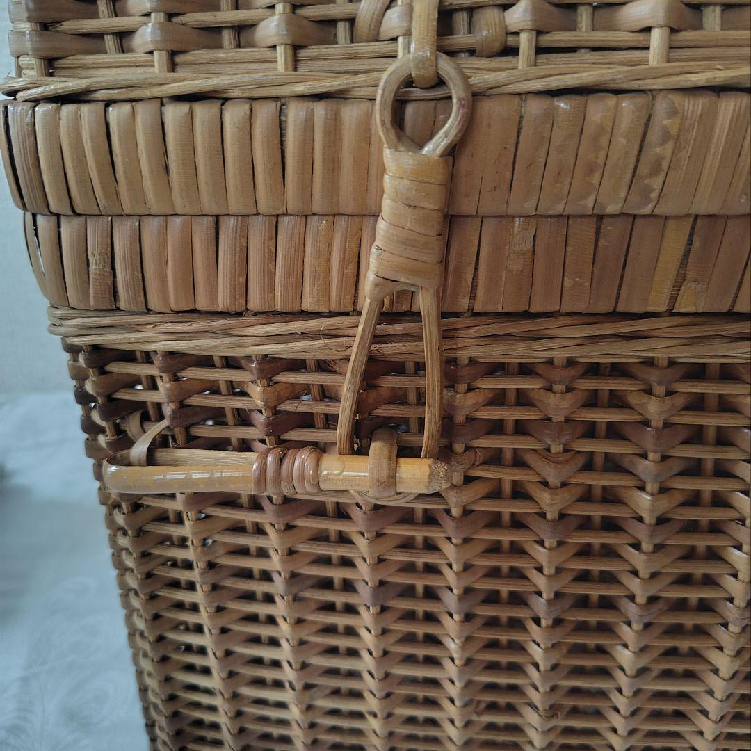 昭和レトロ 箱型 バスケット カゴ ラタン 藤 ヴィンテージ アンティーク