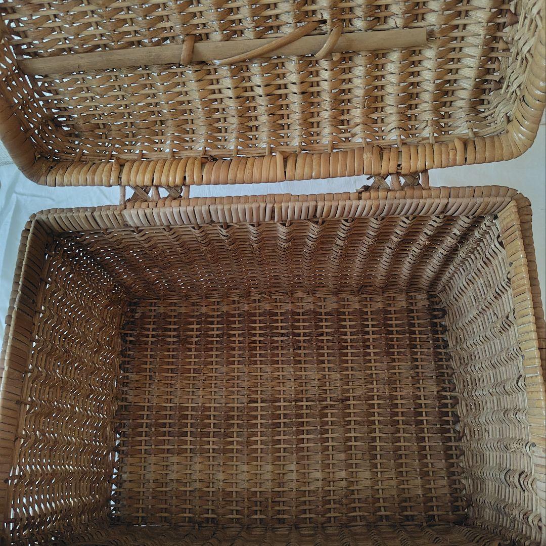 昭和レトロ 箱型 バスケット カゴ ラタン 藤 ヴィンテージ アンティーク