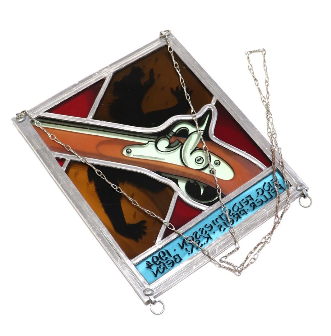 限定作品 ピストルと熊 スイス ヴィンテージ ステンドグラス 激レア