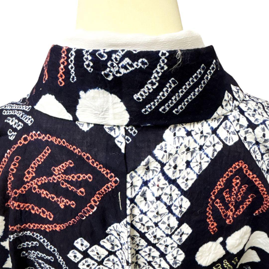 A61有松鳴海絞り 高級浴衣 綿　手縫い仕立て　仕付け糸　美品