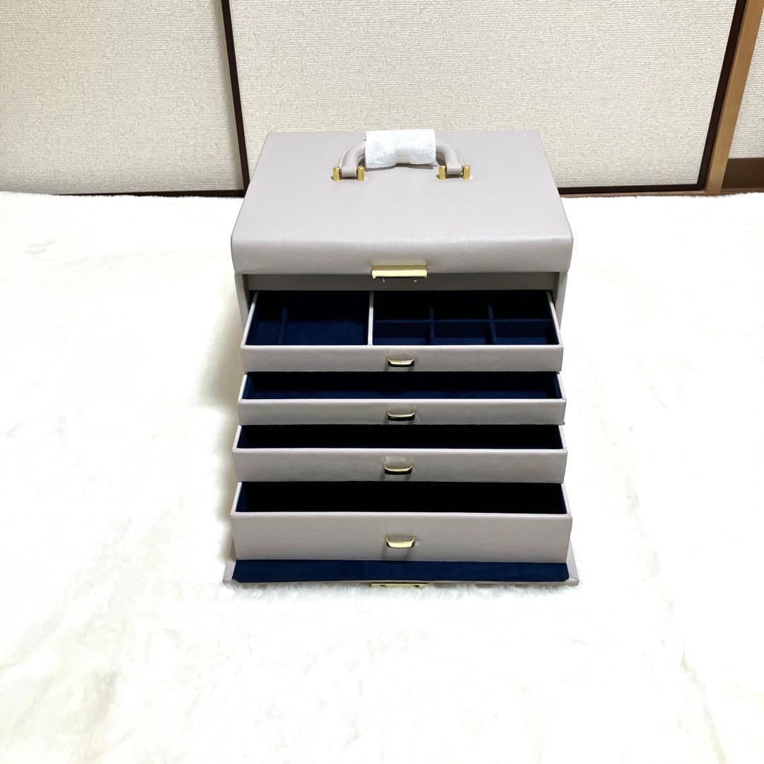 【新品未使用】グレー5層鏡面蓋 大容量 ジュエス宝石時計ブレスレット収納BOX