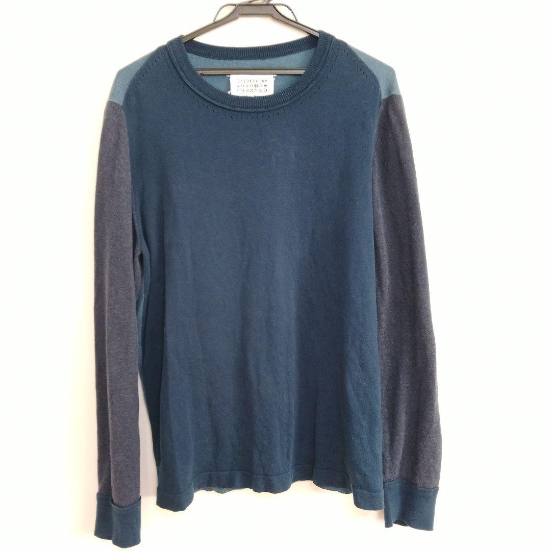 け*ん様 メゾンマルジェラ 14 ニット L 青 コットン 16SS 切替え 4
