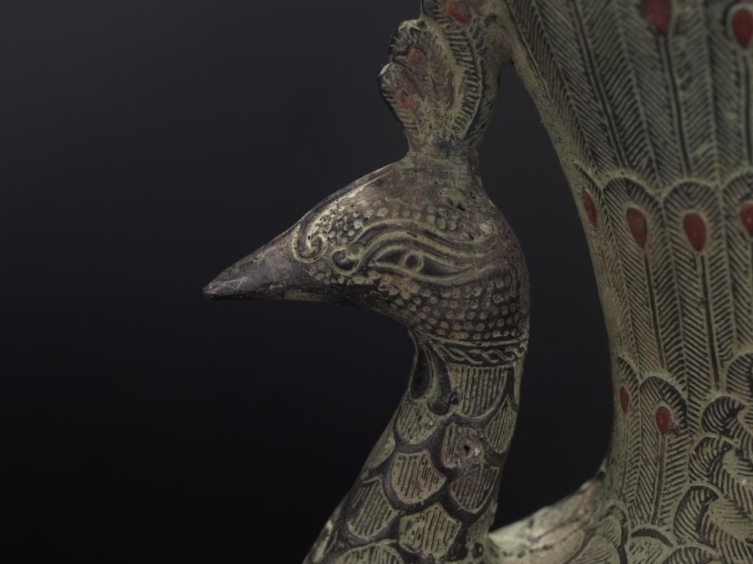 社長贓品　唐物　中国西周　青銅製孔雀花瓶　※激安骨董品 AK465A7-3