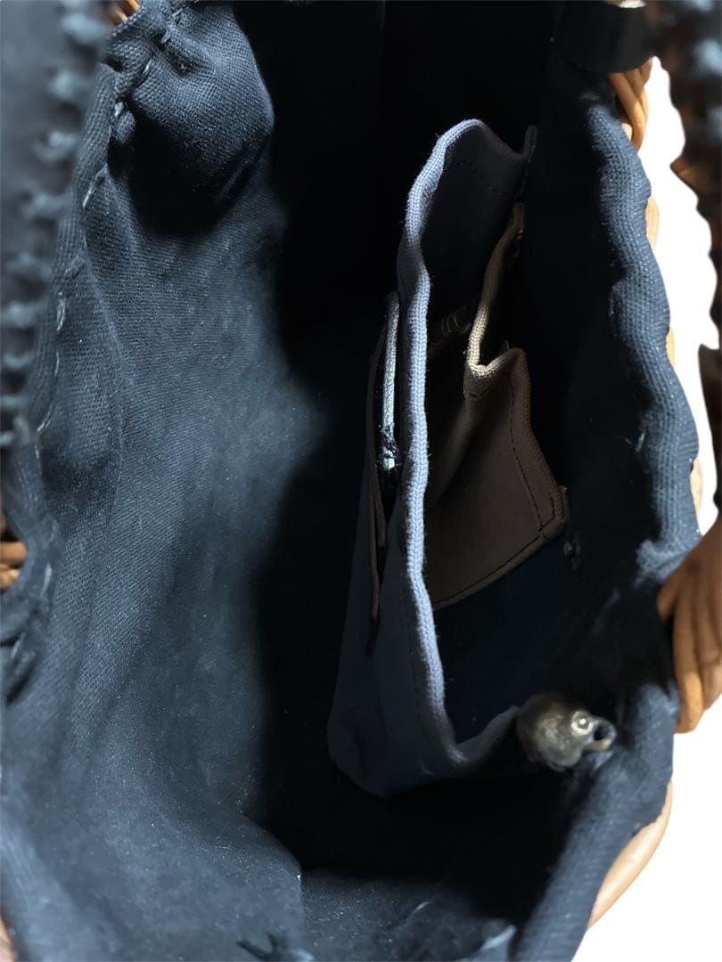 ebagos ポケット付バスケット ブライドルレザー×紅籐 BLACK エバゴス